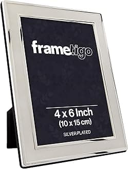 Silver Plated Plain Satin Photo Frame, 4"x6" (10x15cm) Photo Size - Velvet Frame Backing & Stand - Real Glass Window - Tarnish-Resistant - Landscape or Portrait Orientation