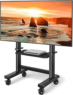 Mobile TV Cart Rolling TV Stand with Wheels for 55-120 Inch LCD LED Flat Curved Screens up to 250 lbs, Max VESA800x600 mm Heavy Duty Portable Floor TV Stand Large Base Trolley Height Adjustable