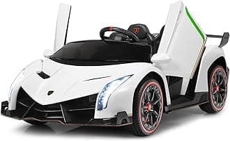 COSTWAY 12V Electric Ride on Car, 2-Seater Licensed Lamborghini Racing Cars with Remote Control, Swing Mode, LED Lights, Horn, USB/MP3/TF, 4 Suspension Wheels Vehicle for Kids (White)