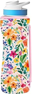 22oz Cute Printed Sleeve Compatible With Cirkul Water Bottle For Plastic And Stainless Steel Bottles 22oz Neoprene Sweat-Wicking Material Insulated Cover Designed With Handles (Pink Flower)