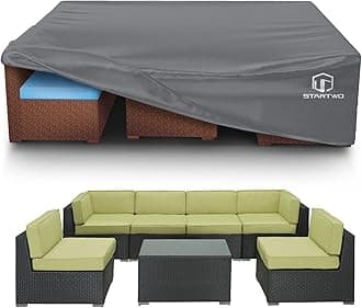 STARTWO Patio Furniture Covers Waterproof, Anti-UV Tear-Resistant 500D Heavy Duty 7-12 Seats Outdoor Furniture Cover for Sectional Sofa and Table Chairs, 110"x84"x28", Grey