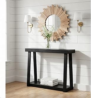 Plank+Beam Solid Wood Console Table with Storage, 46 Inch, Sofa Table with Shelf, Narrow Entryway Table for Hallway, Behind The Couch, Living Room, Foyer, Easy Assembly, Black