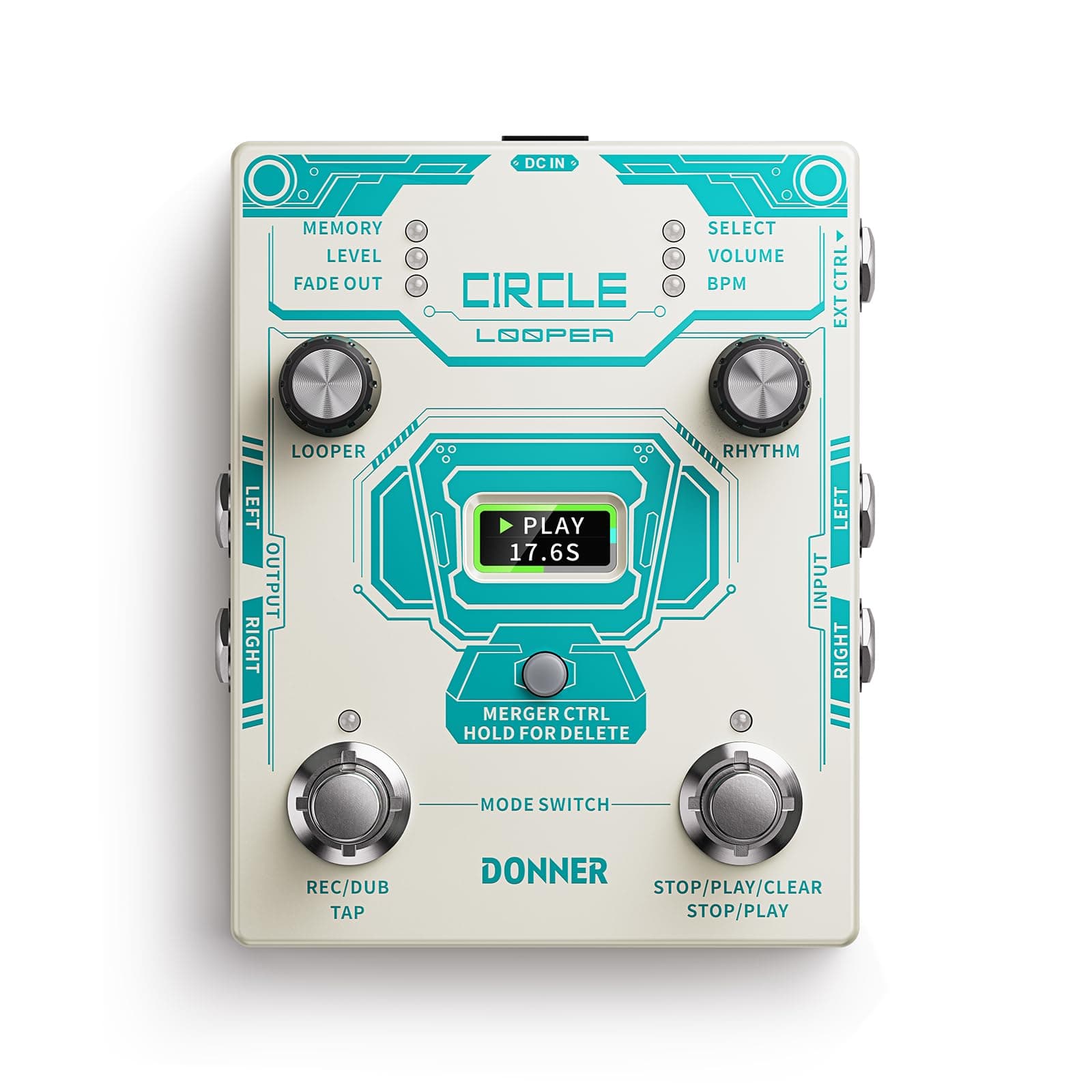 Circle Looper Pedal Drum Machine, 2 in 1 Drum Looper Stereo Guitar Loop Pedals, 40 Slots 160 mins Loop with 110 Drum Grooves, Tap Tempo, Fade Out