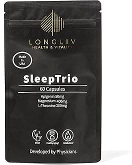 Sleep Trio - Made in USA Magnesium Apigenin L-Theanine Capsules – Premium 3-in-1 Cocktail for Sleep Management - Sleep Cocktail – Without Melatonin - 60 Capsules