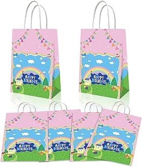 YOOUUQIAN 20PCS Cartoon Pig Birthday Decorations, Anime Pink Birthday Party Gift Bags for Boys and Girls Party Theme Supplies