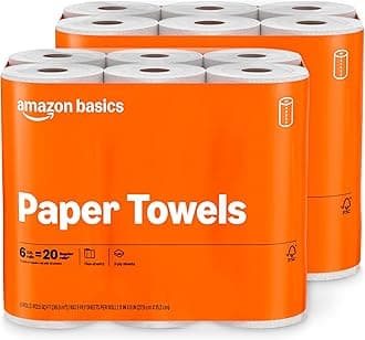 Amazon Basics 2-Ply Flex-Sheets Paper Towels, 12 Basics Rolls = 40 Regular Rolls, Everyday Value with 150 Sheets per Roll, Packaging May Vary