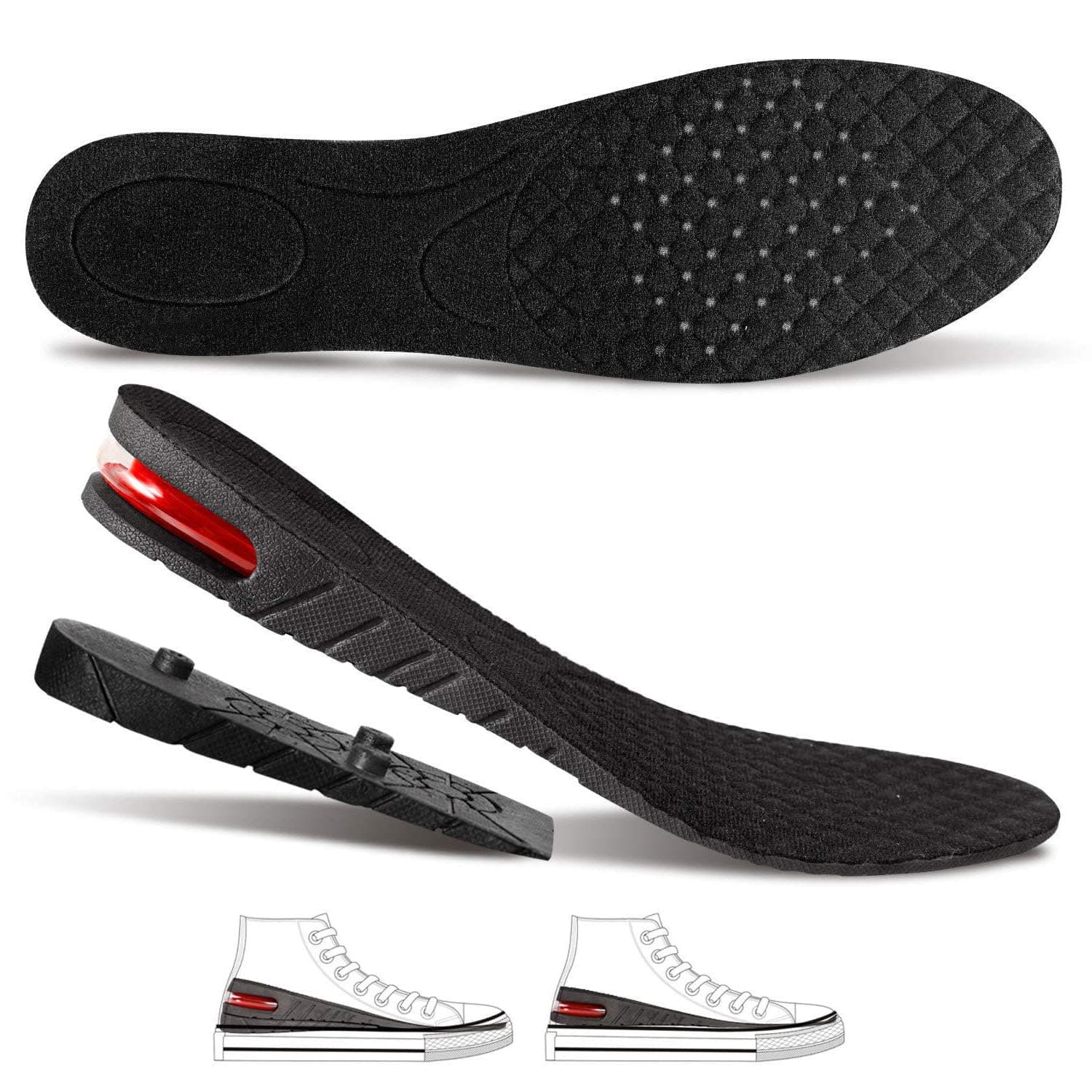 2-Layer Height Increase Insoles for Men, Shoe Height Inserts to Make You Taller, Multi-Layer Invisible Boosting Lifts Soles for Women Kit with Air Cushion Heel Height 1.7 inch