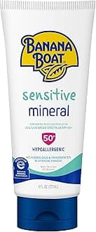 Banana Boat Sensitive 100% Mineral Sunscreen Lotion SPF 50, 6oz | Body Sunscreen, Sensitive Skin Sunblock, Oxybenzone Free Sunscreen, Banana Boat Mineral Sunscreen SPF 50, 6oz