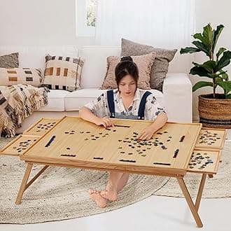 Portable Puzzle Table with Folding Legs, 2000 Pieces, Wooden Puzzle Board with 4 Drawers and Lid, Multifunctional Folding Table for Adults and Children