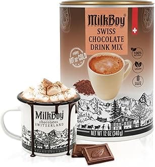 MilkBoy Dairy Free Hot Chocolate Mix - Gluten Free Swiss Cocoa Drink Powder, Vegan Hot Cocoa Mix, Gourmet Swiss Chocolate Drink, Kosher, Rainforest Alliance Certified - 12 oz Can
