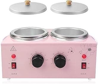 Portable Wax Warmer Machine for Painless Hair Removal, Women Men Professional Wax Heater with Adjustable Temperature Set, 40pcs Sticks (Pink - Double Pots)