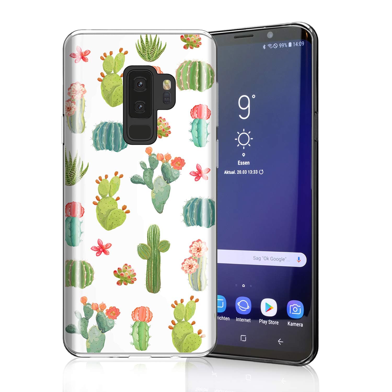 ZQ-LinkProtective Case for Galaxy S9 Plus, Raised Edges Lightweight Flexible Soft TPU Rubber Silicone Cell Phone Cover for Samsung Galaxy S9+ Watercolour Cacti and Succulent