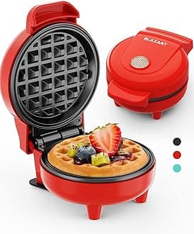 Waffle Maker Mini Small Compact Design, Breakfast Waffle Iron Machine Nonstick Coating, Snack Chaffle Hash Browns Round 4 Inch 550W, Red BLAZANT