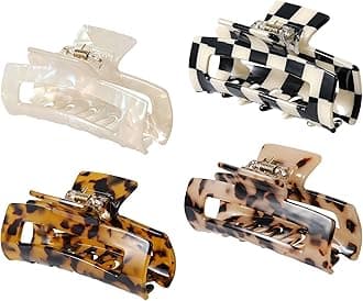 4Pcs Hair Claw Clips, Acetate Hair Banana Barrettes, French Butterfly Jaw Clips, Mermaid Color Crab Hairpin, Leopard Print Stylish Hair Accessories for Women Girls (4 Pcs)