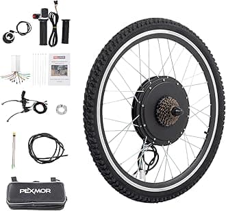 PEXMOR Electric Bike Conversion Kit, 48V 1000W/1500W 26" E-Bike Hub Motor Wheel Kit, Upgrade 3 Mode Controller w/PAS/Twist Throttle with Battery Indicator Ebike Bicycle Wheel Kit