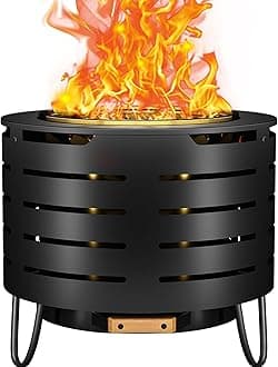 Portable Outdoor Fire Pit Set, 19 Inch Stainless Steel, Silver, Classic Style, Wood Burning, Low Smoke, Includes Fire Poker, Stand, Cloth Cover, Grill Rack