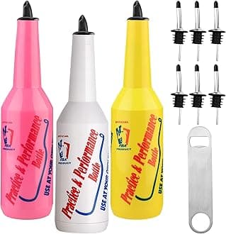 SuproBarware Flair Bottle Mix Color Set of 3 - Cocktail Shaker,Training Bottle,Flair Bartender Practice and Performance Bottle 25oz/750ml(White,Pink,Yellow)
