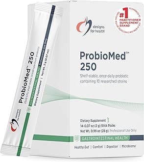 ProbioMed 250 Probiotics - Shelf Stable 250 Billion CFU Probiotic Supplement for Adults - 10 Strains for Digestive Health + Immune Support - Dairy Free + Gluten Free (14 Packets)