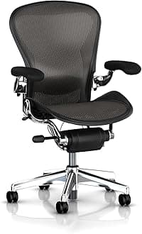 Herman Miller Polished Aluminum Aeron Executive Chair Highly Adjustable with Lumbar Support Pad, Vinyl Arm Pads and Hard Floor Casters - Large Size (C) Classic Dark Carbon Pellicle Chrome Home Office