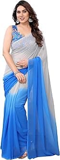 Women's Party Wear Georgette Printed Border Ready To Wear Saree With Unstiched Blouse Piece