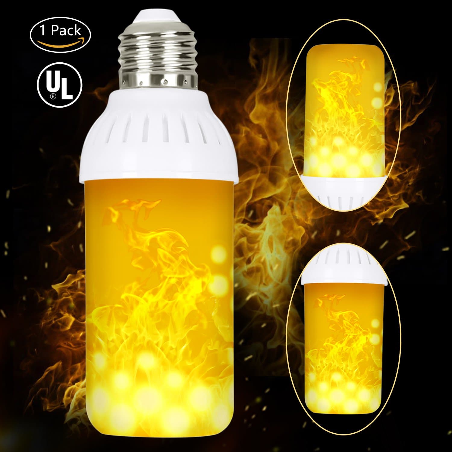 HogarTech LED Flame Effect Fire Light Bulbs E26, Fire Upside Down LED Flickering Light Bulb UL Listed, Simulated Atmosphere Lighting for Bar/Hotel/Pathway/Festival Decoration - Upgraded Lamp 1 Pack