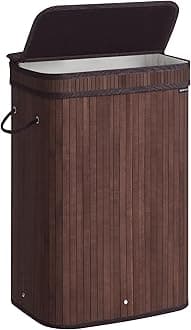 SONGMICS Laundry Hamper with Lid, Bamboo Laundry Basket, Removable Machine Washable Laundry Basket, with Handles, 19-Gallons, for Laundry Room, Bedroom, Bathroom, Chestnut Brown ULCB061K01