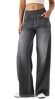Large Denim Wide Leg Pants for Women, High Waisted and Slimming with Multiple Pockets, Straight Tube, Loose fit, Cat Whisker, Marbling wash Craft, High Elasticity Casual Jeans