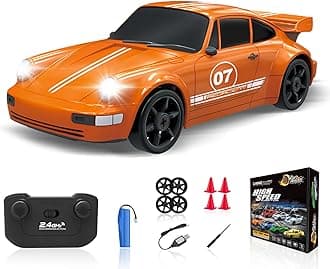 YUAN PLANRC Drift Car 1/24 2.4GHz Remote Control Car 4WD High Speed Drifting RC Cars with Light Rechargeable Battery and Drift Tires Racing Cars Toys for Kids Adults Girl Boys, Orange