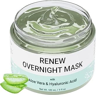 Renew Overnight Facial Mask with Aloe Vera Gel & Hyaluronic Acid, Anti Aging Hydrating Face Mask for Night Time Skin Care & Repair - Formulated in San Francisco USA