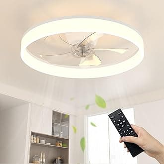 NIORSUN 40cm Ceiling Fans with Lights and Remote, 6 Speeds Modern Smart LED Ceiling Fan Light, 3000K-6500K Dimmable Quiet Fan Ceiling Lights for Bedroom Living Room Dining Room (White)