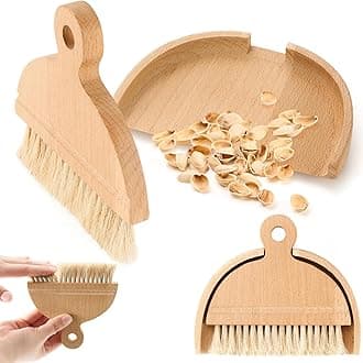 Marsui Desktop Table Dustpan and Brush Set Small Mini Wooden Portable Hand Broom Whisk and Dustpan Combo for Home Kitchen Office Desktop Pet Dog Hair Camping