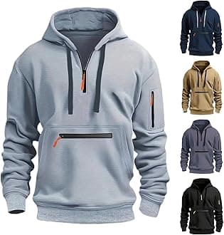 GenericMens 1/4 Zip Pullover Hoodie Zip Up Pocket Drawstring Tracksuit Tops Cuff Overhead Hooded Slim Fit Casual Gym Skiing Sports Warm Hoody Sweatshirts