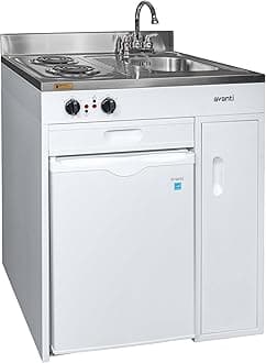 Avanti CK3016 Energy Star Certified Full Compact Kitchen, Built in Kitchenette Stainless Steel Counter, Two Element Cooking Range, Refrigerator & Storage, 30-Inch, White