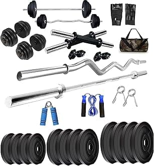 BULLAR Home Gym Set, Home Gym Combo, Home Gym Equipments for Men, Home Gym Kit with 30Kg Weight Plates, 5ft Straight Rod and 3ft curl Rod, 1 Pair Dumbbell rods & Accessories
