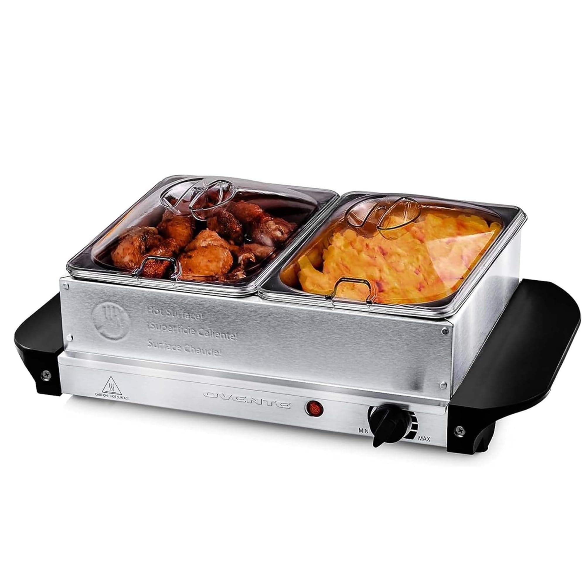 OVENTE Electric Buffet Server & Food Warmer with Two 1.5 Qt Stainless Steel Chafing Dishes, Adjustable Temperature Control – Warming Tray for Parties, Dinners & Events, Silver FW152S