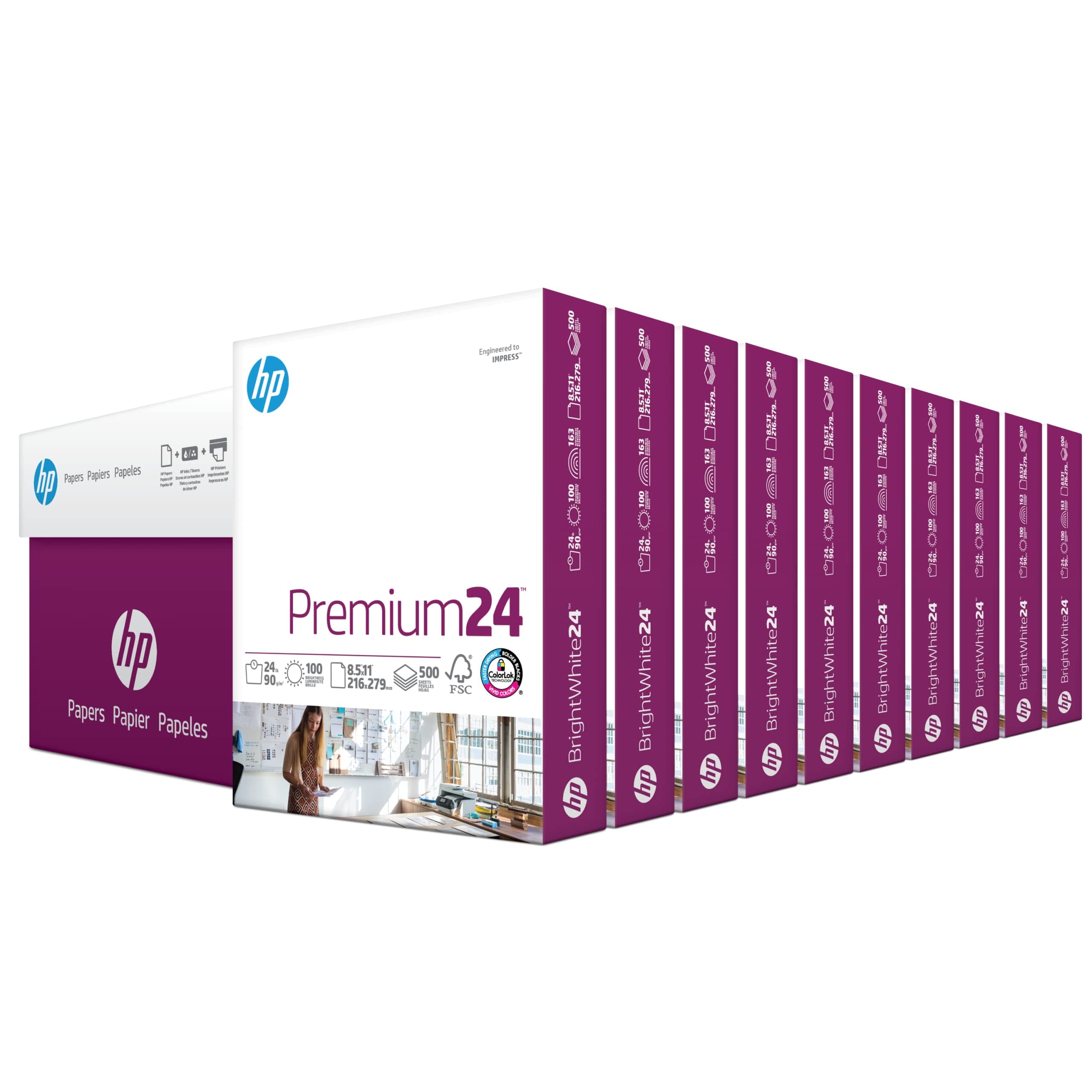 HP Papers Printer | 8.5 x 11 | Premium 24 lb | 10 Ream Case - 5000 Sheets | 100 Bright | Made in USA - FSC Certified | 112400C