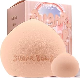 BIG SUGAR BOMB BLENDER Set by Richual Beauty ~ Butter-Soft Marshmallow Makeup Sponges for Face & Body ~ Inc: 1 JUMBO & 1 MINI Mochi Makeup Sponge ~ Flawless Application of Foundation, Creams & Powders