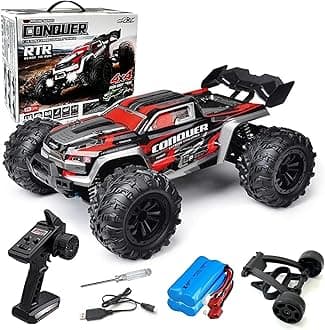 RC Cars 1:16 Scale Remote Control Car 50 KMH High Speed Fast 4WD RC Truck for Kids Adults Boys 2.4 GHz All Terrains RC Buggy Off-Road RC Monster Trucks with 2 Rechargeable Batteries (Red)