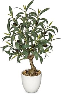 Briful Olive Trees Artificial Indoor 18 Inch Fake Olive Tree White Pot Faux Olive Greenery for Home Office Room Table Modern Decor