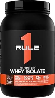 Rule One Proteins, R1 Protein - Chocolate Fudge, 25g Fast-Acting, Super-Pure 100% Isolate and Hydrolysate Protein Powder with 6g BCAAs for Muscle Growth and Recovery, 30 Servings