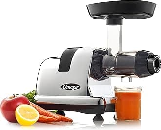 Omega Cold Press Juicer Machine, All-in-One Nutrition System for Vegetable and Fruit Juice, Nut Butter, Baby Food, Pasta and Sorbets, Triple-Stage 80-RPM Slow Masticating Juicer, 200-Watts, Chrome