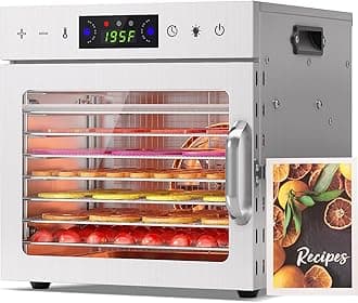 HOPERAN Food Dehydrator, 8 Trays Stainless Steel Dehydrators for Food & Nuts, Herbs, Fruits, Dehydrator with Digital Timer & Temperature Control, Protection