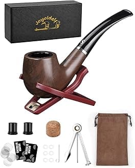 Joyoldelf - Smoke Pipe With Foldable Holder, Screens, Tips and Cleaning Tool - Gift Box Included