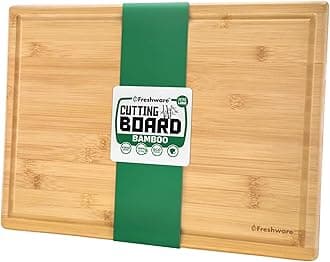 Bamboo Cutting Boards for Kitchen with Juice Groove [Extra-Large] Wood Cutting Board for Chopping Meat, Vegetables, Fruits, Cheese, Knife Friendly Serving Tray with Handles, 18 x 12.5 Inch