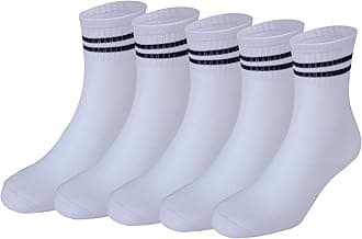 Long Elastic White Colour with Navy Blue Stripes Design Calf Length School Cotton Socks for Boys & Girls (Pack of 5 Pairs)