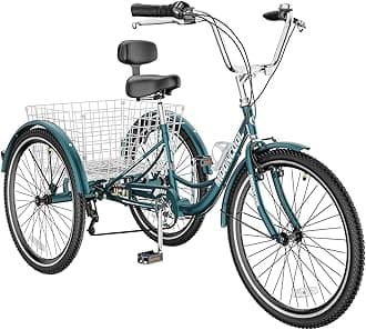 MOONCOOL Adult Tricycles 3 Wheel 7 Speed Trikes, 20/24/26 inch Adult Trikes 3 Wheeled Bike with Basket for Seniors, Women, Men.