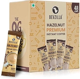 Bevzilla 48 Instant Coffee Powder Sachets (Hazelnut) - 96 Grams| Hot & Cold Coffee| Makes 48 Cups|Arabica Coffee | Easy To Carry| Best For Espresso, Latte, Cappuccino