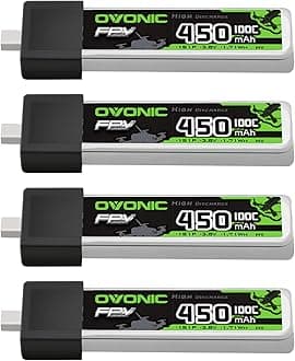 OVONIC 1S LiPo Battery 450mAh 100C HV 3.8V with BT2.0 Connector for FPV Tiny Whoop (4pcs)