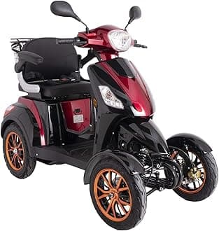 Red E-Mobility Device 4 Wheeled with Extra Accessories Package: E-Mobility Device Waterproof Cover, Phone Holder, Bottle Holder by Green Power JH500