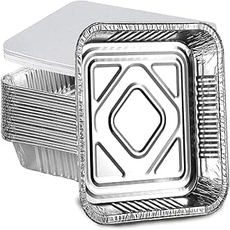 HOMESmith 10 Pack Aluminium Foil Trays with Lids Containers Strong and Large Tin Foil Food Take Away Container Disposable Food Take Out Box with Lid|1 Litre Square |, Silver